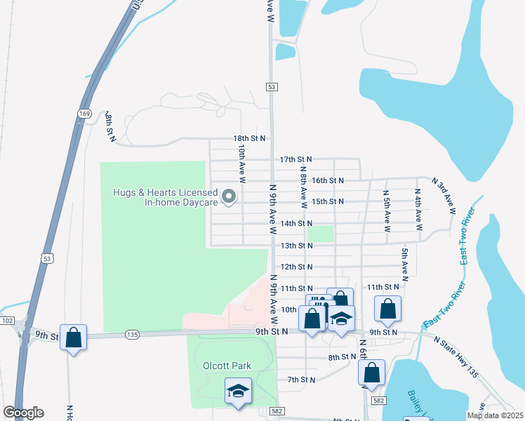 map of restaurants, bars, coffee shops, grocery stores, and more near 914 14th Street North in Virginia