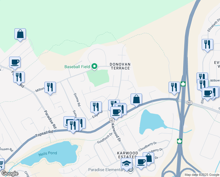 map of restaurants, bars, coffee shops, grocery stores, and more near 9 Ungava Street in Paradise