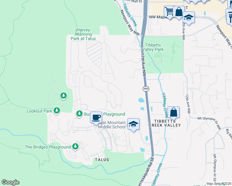 map of restaurants, bars, coffee shops, grocery stores, and more near 569 Wilderness Peak Drive Northwest in Issaquah