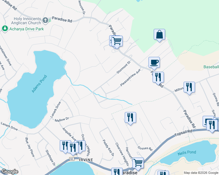 map of restaurants, bars, coffee shops, grocery stores, and more near 10 Beresford Place in Paradise