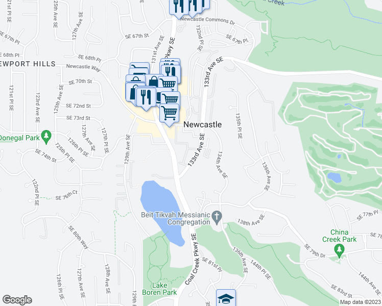 map of restaurants, bars, coffee shops, grocery stores, and more near 7426 Newcastle Golf Club Road in Renton