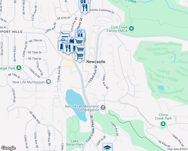 map of restaurants, bars, coffee shops, grocery stores, and more near 7426 Newcastle Golf Club Road in Renton