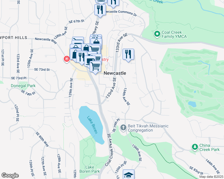 map of restaurants, bars, coffee shops, grocery stores, and more near 7426 Newcastle Golf Club Road in Renton