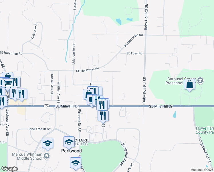 map of restaurants, bars, coffee shops, grocery stores, and more near 4298 Southeast Ness Lane in Port Orchard