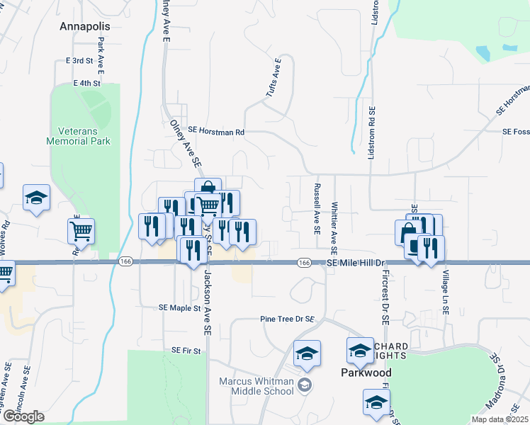 map of restaurants, bars, coffee shops, grocery stores, and more near 3420 Southeast Orlando Street in Port Orchard