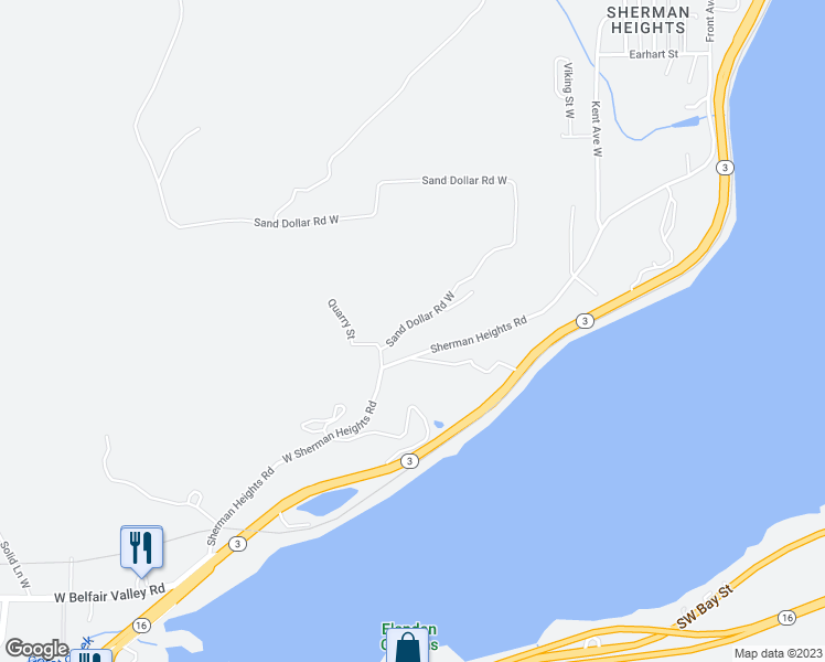 map of restaurants, bars, coffee shops, grocery stores, and more near 2352 Sand Dollar Road West in Bremerton