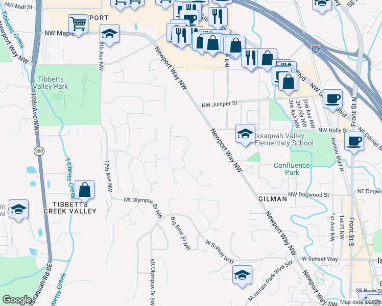map of restaurants, bars, coffee shops, grocery stores, and more near 630 Northwest Datewood Drive in Issaquah