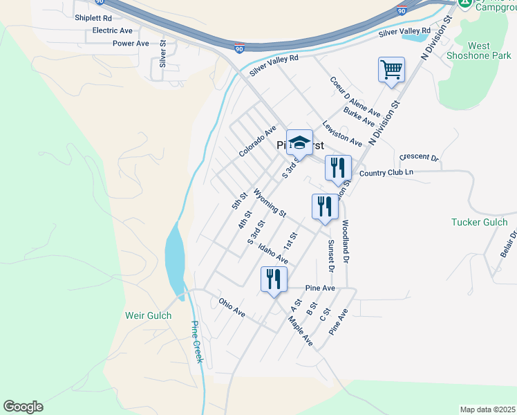 map of restaurants, bars, coffee shops, grocery stores, and more near 305 Wyoming Street in Pinehurst