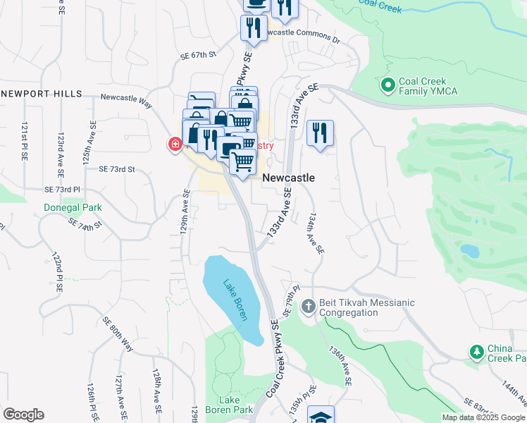 map of restaurants, bars, coffee shops, grocery stores, and more near 7426 Newcastle Golf Club Road in Renton