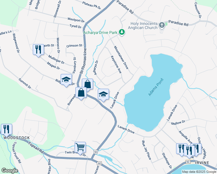 map of restaurants, bars, coffee shops, grocery stores, and more near 128 Acharya Drive in Paradise