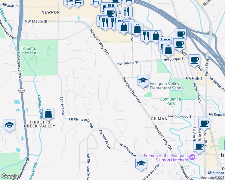 map of restaurants, bars, coffee shops, grocery stores, and more near 675 Northwest Datewood Drive in Issaquah