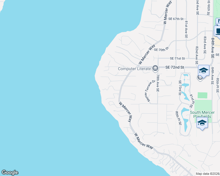 map of restaurants, bars, coffee shops, grocery stores, and more near 7275 West Mercer Way in Mercer Island