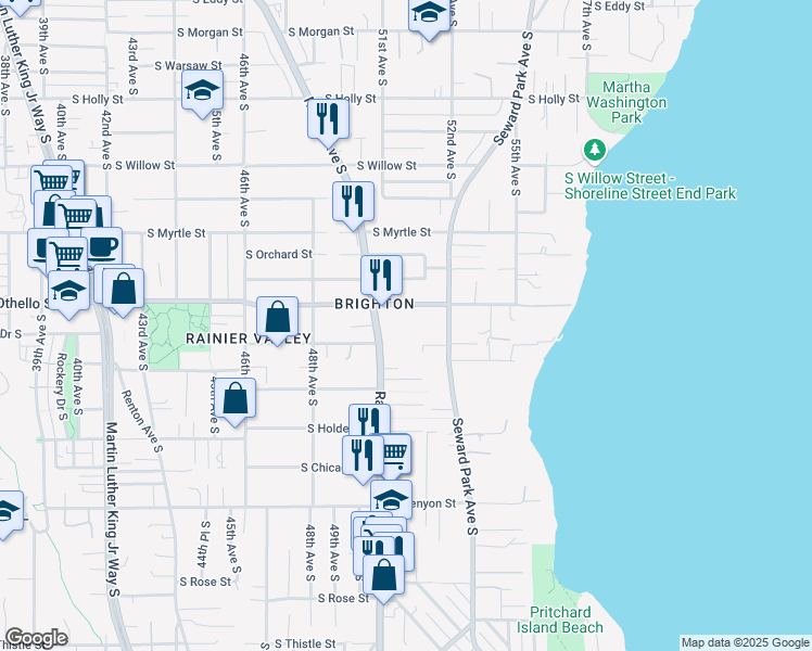 map of restaurants, bars, coffee shops, grocery stores, and more near 7310 Rainier Avenue South in Seattle