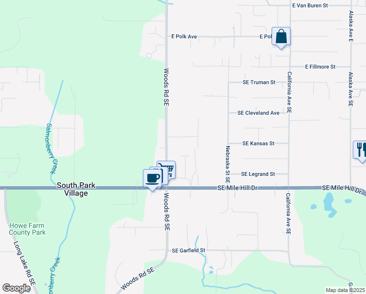 map of restaurants, bars, coffee shops, grocery stores, and more near 1281 Woods Road Southeast in Port Orchard