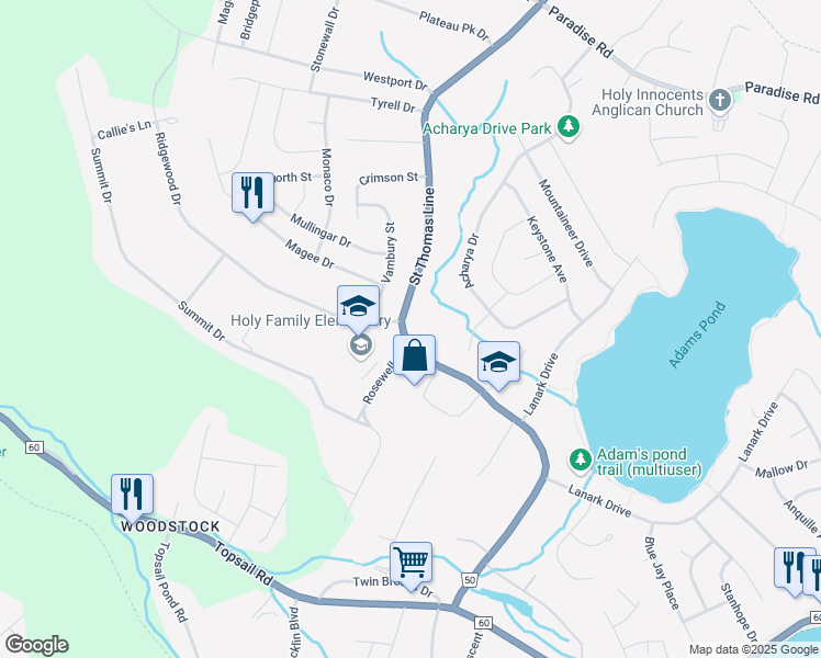 map of restaurants, bars, coffee shops, grocery stores, and more near 106 Saint Thomas Line in Paradise