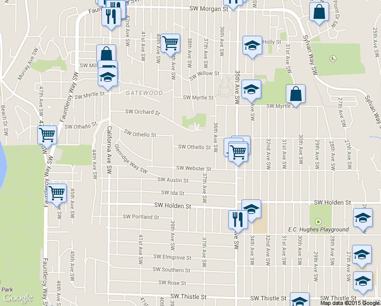 map of restaurants, bars, coffee shops, grocery stores, and more near 3647 Southwest Othello Street in Seattle