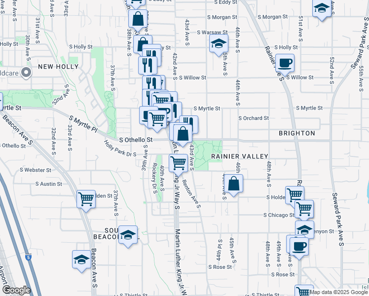 map of restaurants, bars, coffee shops, grocery stores, and more near 4219 South Othello Street in Seattle