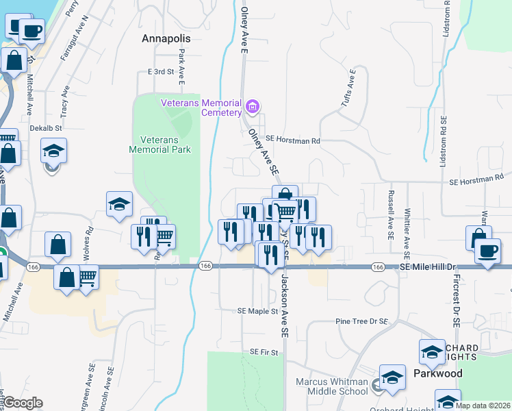 map of restaurants, bars, coffee shops, grocery stores, and more near 2995 Huntington St in Port Orchard