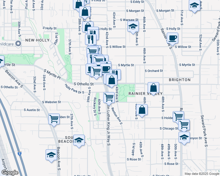 map of restaurants, bars, coffee shops, grocery stores, and more near 4219 South Othello Street in Seattle