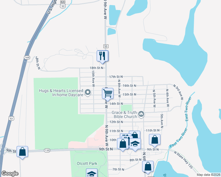 map of restaurants, bars, coffee shops, grocery stores, and more near 826 16th Street North in Virginia