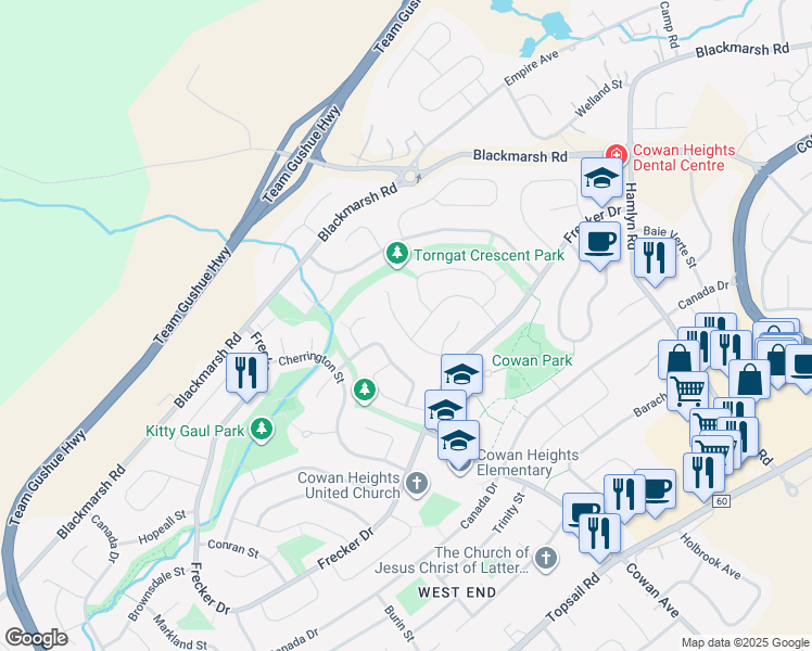 map of restaurants, bars, coffee shops, grocery stores, and more near 9 Creston Place in St. John's
