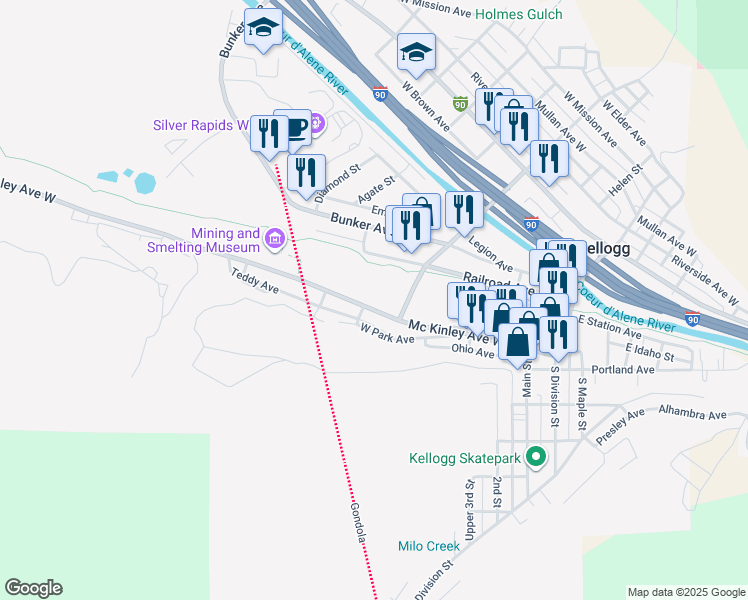 map of restaurants, bars, coffee shops, grocery stores, and more near 501 Mc Kinley Avenue West in Kellogg