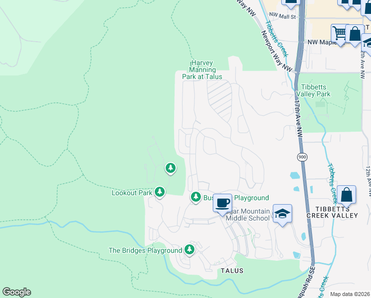 map of restaurants, bars, coffee shops, grocery stores, and more near 564 Mountain View Lane Northwest in Issaquah