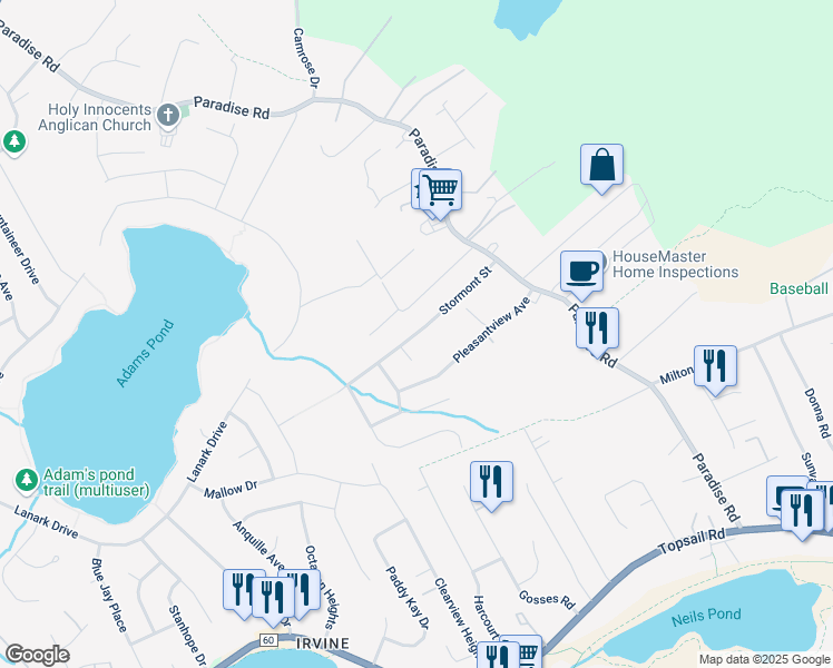 map of restaurants, bars, coffee shops, grocery stores, and more near Stormont Street in Paradise