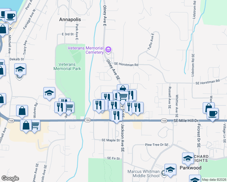 map of restaurants, bars, coffee shops, grocery stores, and more near 2995 Huntington Street in Port Orchard
