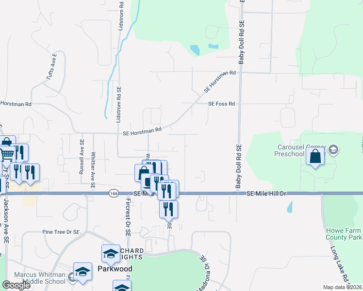 map of restaurants, bars, coffee shops, grocery stores, and more near 1280 Marlin Drive Southeast in Port Orchard