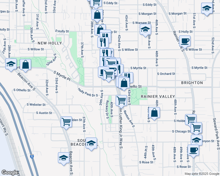 map of restaurants, bars, coffee shops, grocery stores, and more near 3939 South Othello Street in Seattle