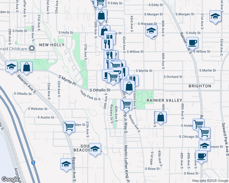 map of restaurants, bars, coffee shops, grocery stores, and more near in Seattle