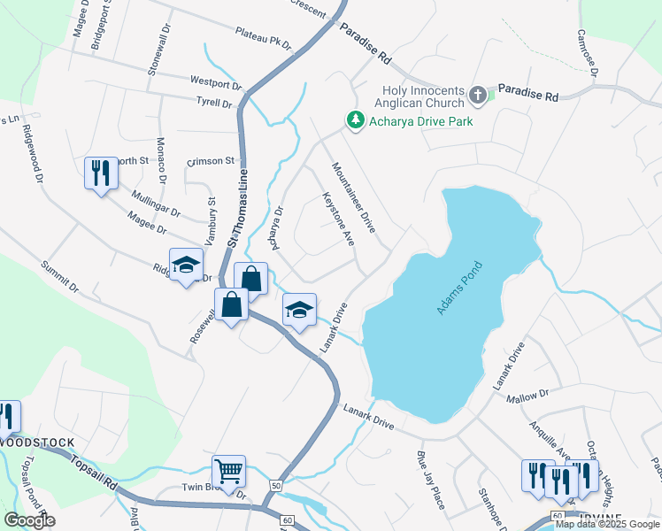 map of restaurants, bars, coffee shops, grocery stores, and more near 123 Acharya Drive in Paradise