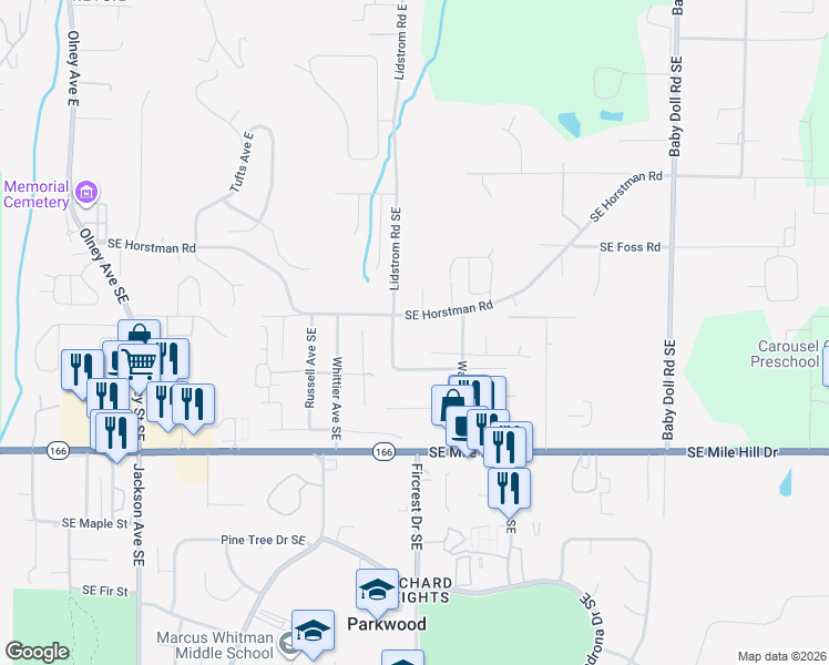 map of restaurants, bars, coffee shops, grocery stores, and more near 1267 Lidstrom Road Southeast in Port Orchard