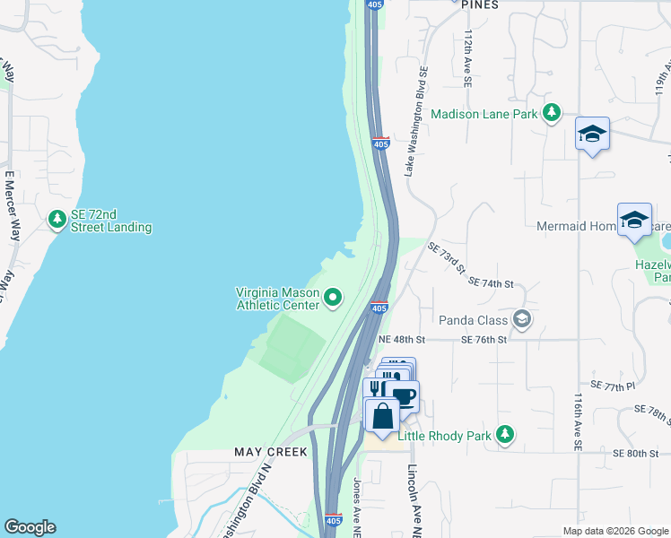 map of restaurants, bars, coffee shops, grocery stores, and more near 5021 Ripley Lane North in Renton