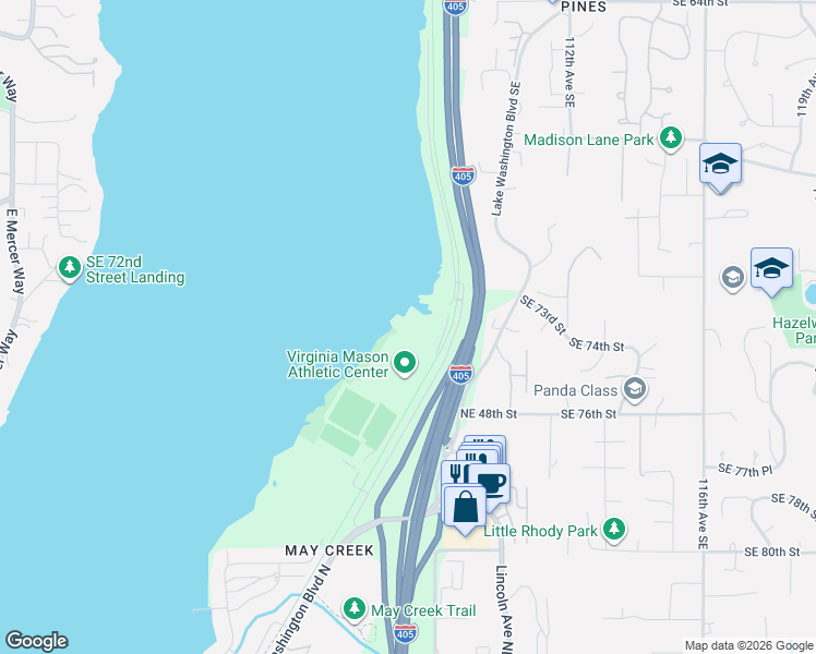 map of restaurants, bars, coffee shops, grocery stores, and more near 12 Seahawks Way in Renton