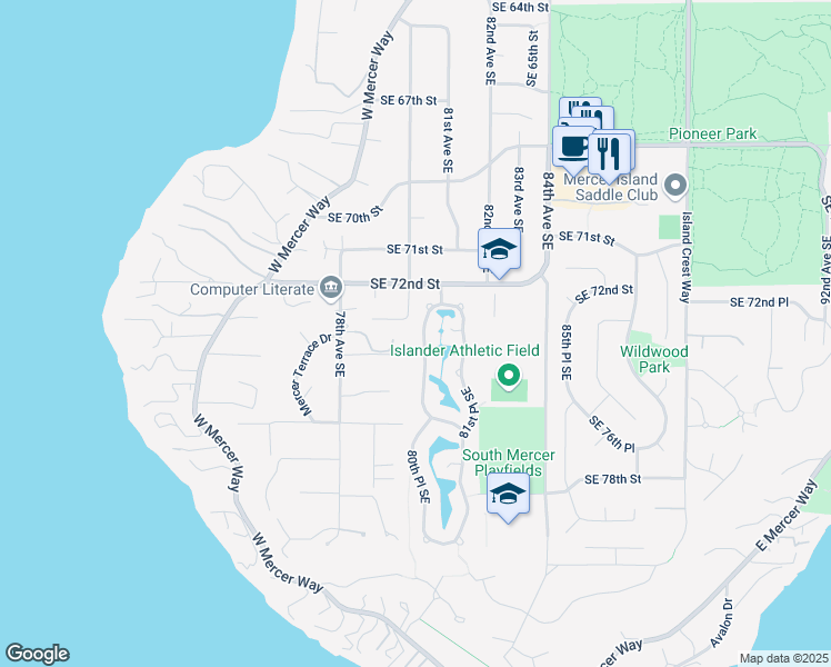 map of restaurants, bars, coffee shops, grocery stores, and more near 7375 80th Place Southeast in Mercer Island