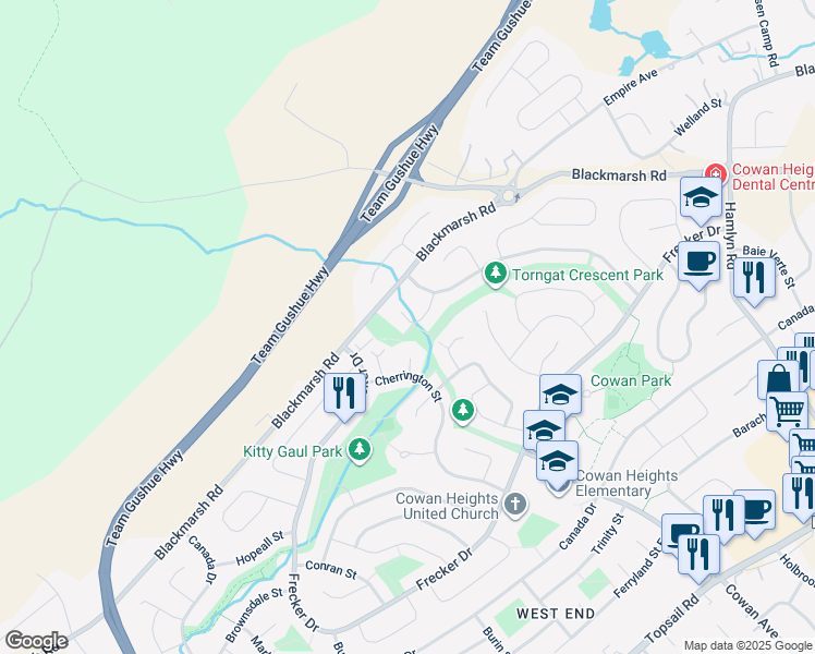 map of restaurants, bars, coffee shops, grocery stores, and more near 12 Salmonier Place in Saint John's