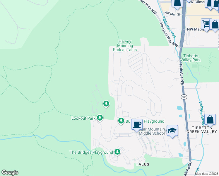map of restaurants, bars, coffee shops, grocery stores, and more near 564 Mountain View Lane Northwest in Issaquah