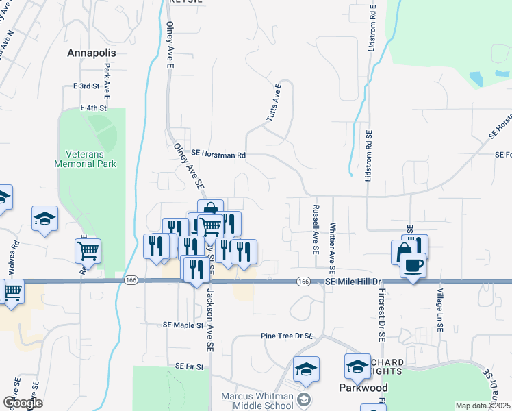 map of restaurants, bars, coffee shops, grocery stores, and more near 3420 Southeast Orlando Street in Port Orchard