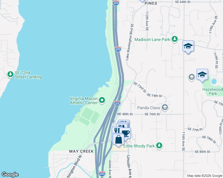 map of restaurants, bars, coffee shops, grocery stores, and more near 5121 Ripley Lane North in Renton
