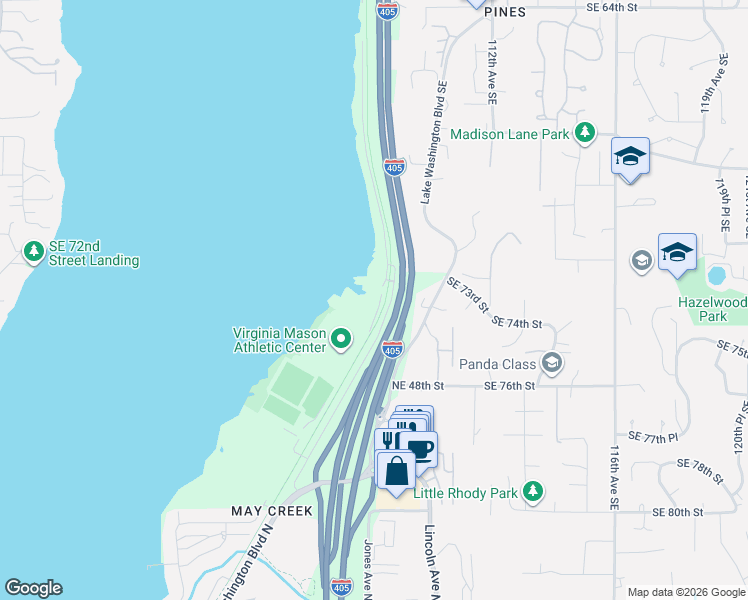 map of restaurants, bars, coffee shops, grocery stores, and more near 5121 Ripley Lane North in Renton