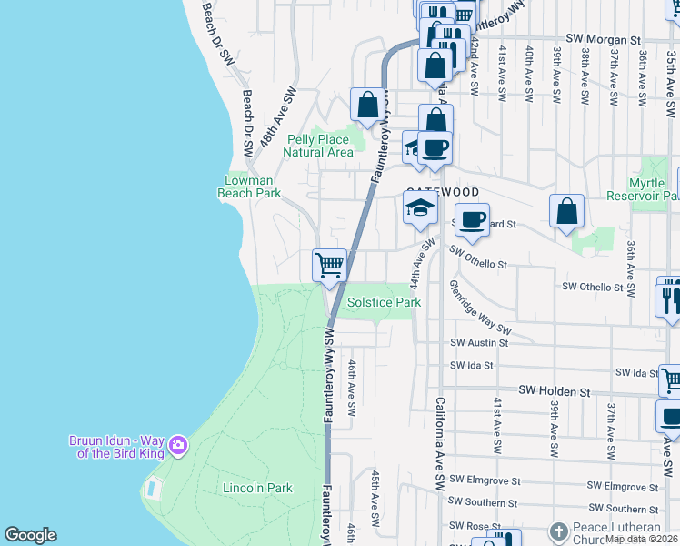 map of restaurants, bars, coffee shops, grocery stores, and more near 4622 Southwest Othello Street in Seattle