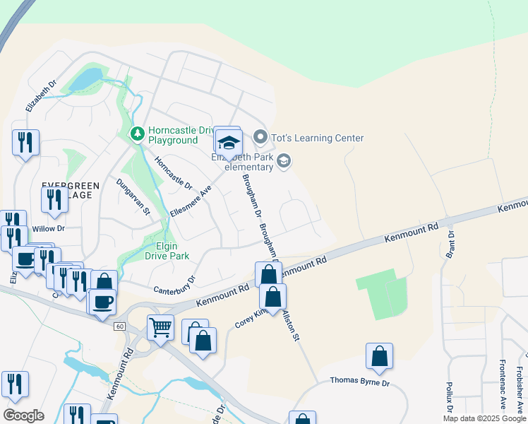 map of restaurants, bars, coffee shops, grocery stores, and more near 77 Brougham Drive in Paradise