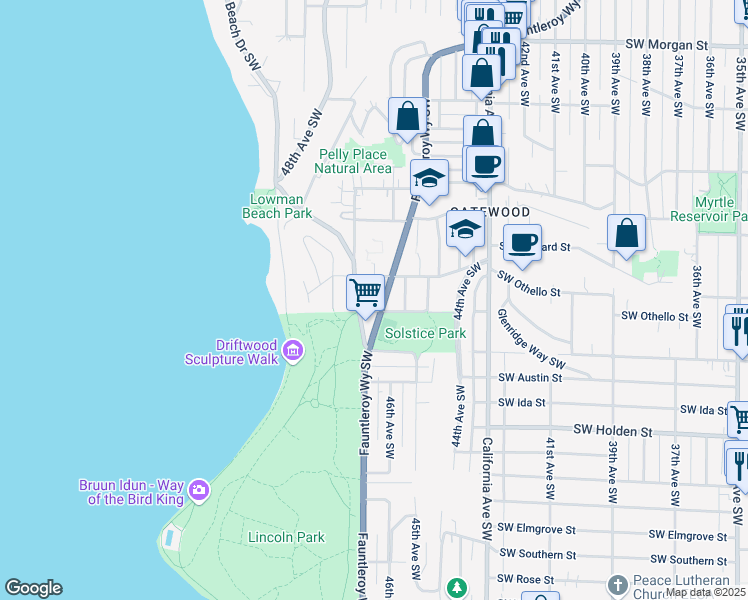 map of restaurants, bars, coffee shops, grocery stores, and more near 4622 Southwest Othello Street in Seattle