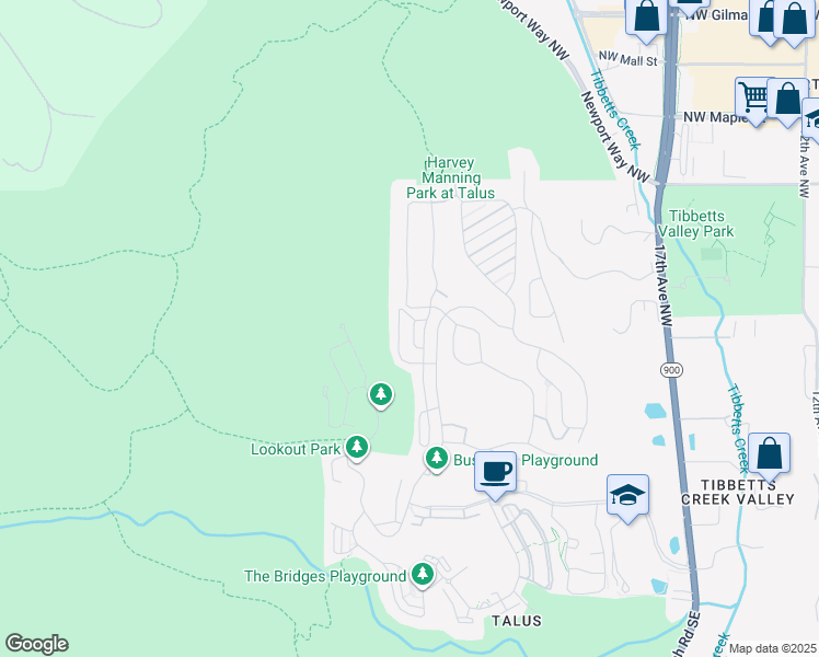 map of restaurants, bars, coffee shops, grocery stores, and more near 704 Summerhill Ridge Drive Northwest in Issaquah