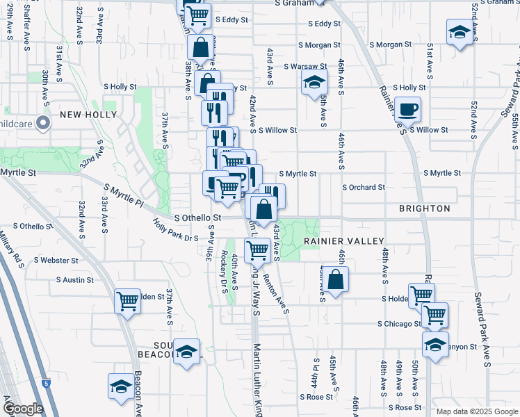 map of restaurants, bars, coffee shops, grocery stores, and more near 4200 South Othello Street in Seattle