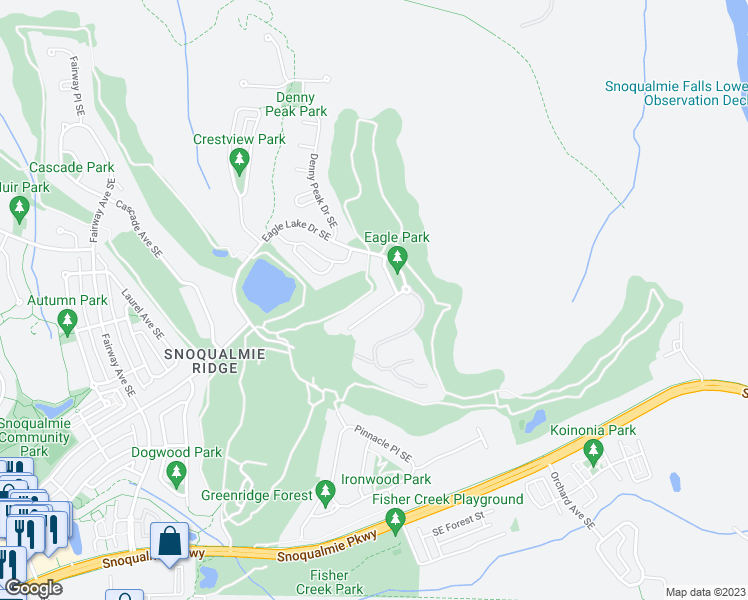 map of restaurants, bars, coffee shops, grocery stores, and more near 6917 Ardmore Avenue Southeast in Snoqualmie