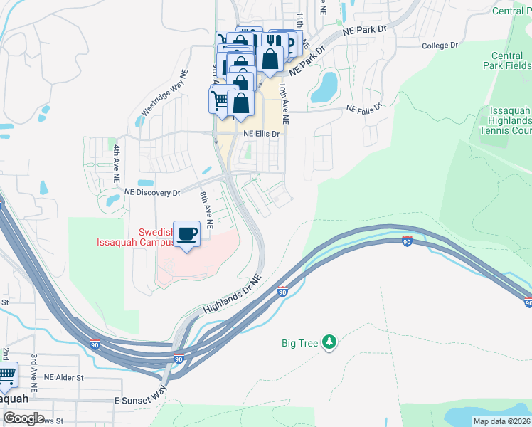 map of restaurants, bars, coffee shops, grocery stores, and more near 961 10th Place Northeast in Issaquah