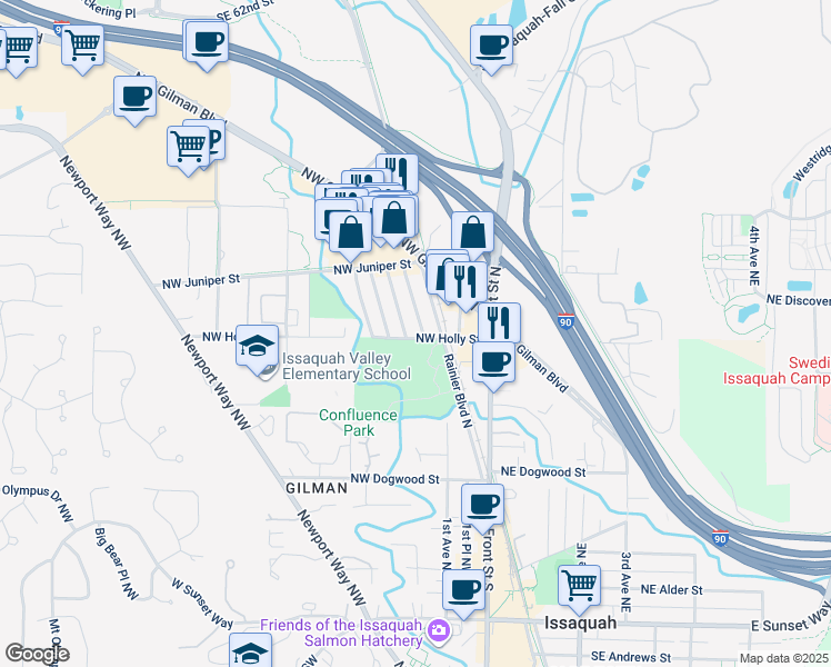 map of restaurants, bars, coffee shops, grocery stores, and more near 745 2nd Avenue Northwest in Issaquah